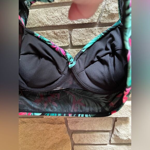 TORRID green palm and bird of paradise bikini set high waist black green 2x - Picture 5 of 13